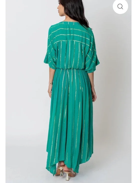 En Crème sold out Sabrina Lurex Kimono Maxi boho hippie Dress in teal, sz small - Picture 4 of 12